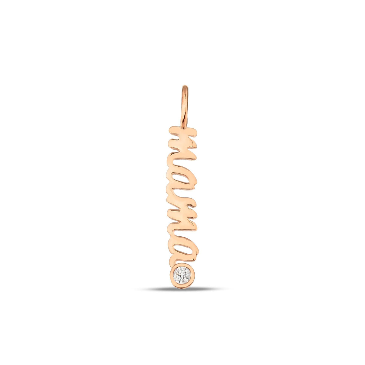 14K Gold Mama Charm, Vertical Script Pendant, New Mom Lab Diamond Accent Charm, Mother's Day Jewelry, Gift for Her