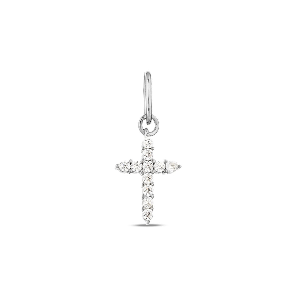 14K Gold Lab Diamond Cross Charm, Prong Set Sparkling Cross Pendant, Bold Faith Jewelry, Statement Christian Charm, Gift for Her