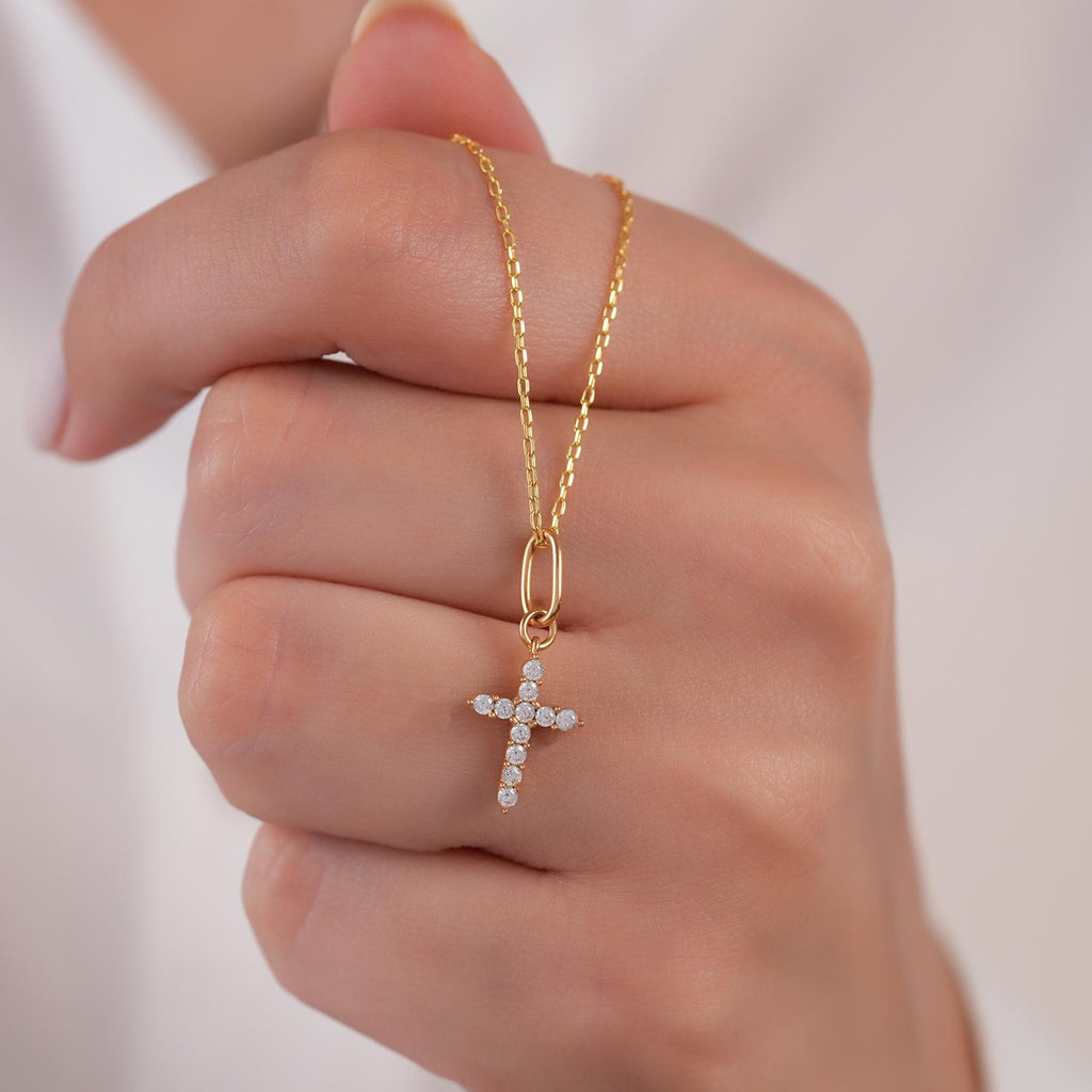 14K Gold Lab Diamond Cross Charm, Prong Set Sparkling Cross Pendant, Bold Faith Jewelry, Statement Christian Charm, Gift for Her