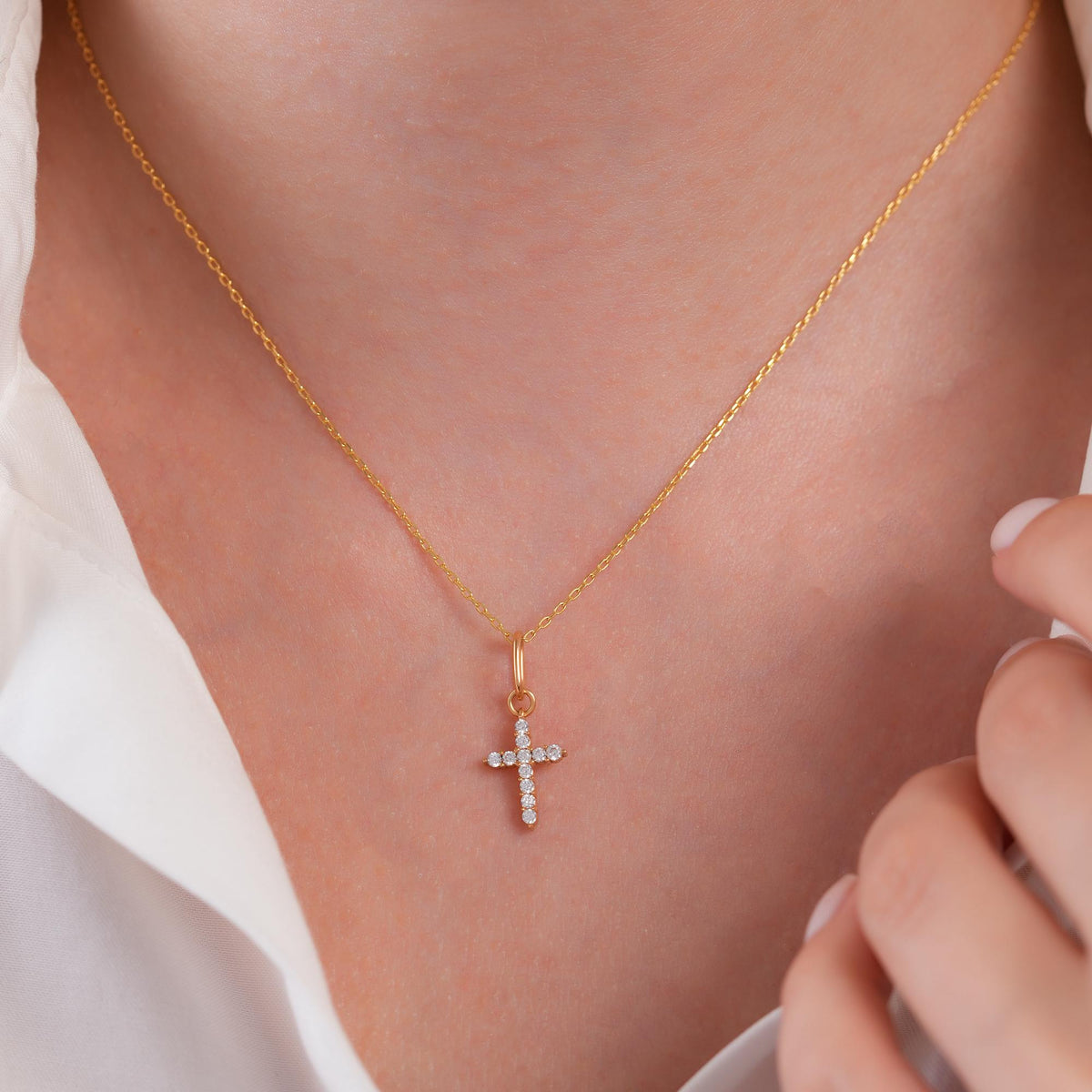 14K Gold Lab Diamond Cross Charm, Prong Set Sparkling Cross Pendant, Bold Faith Jewelry, Statement Christian Charm, Gift for Her