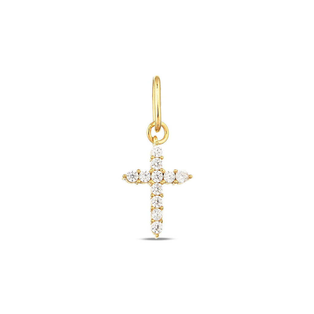 14K Gold Lab Diamond Cross Charm, Prong Set Sparkling Cross Pendant, Bold Faith Jewelry, Statement Christian Charm, Gift for Her