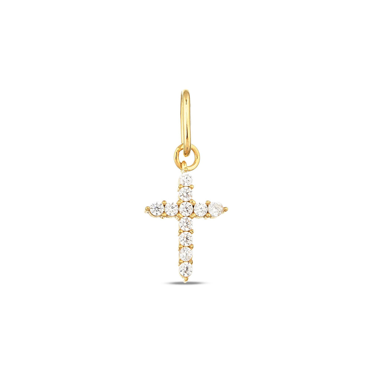 14K Gold Lab Diamond Cross Charm, Prong Set Sparkling Cross Pendant, Bold Faith Jewelry, Statement Christian Charm, Gift for Her