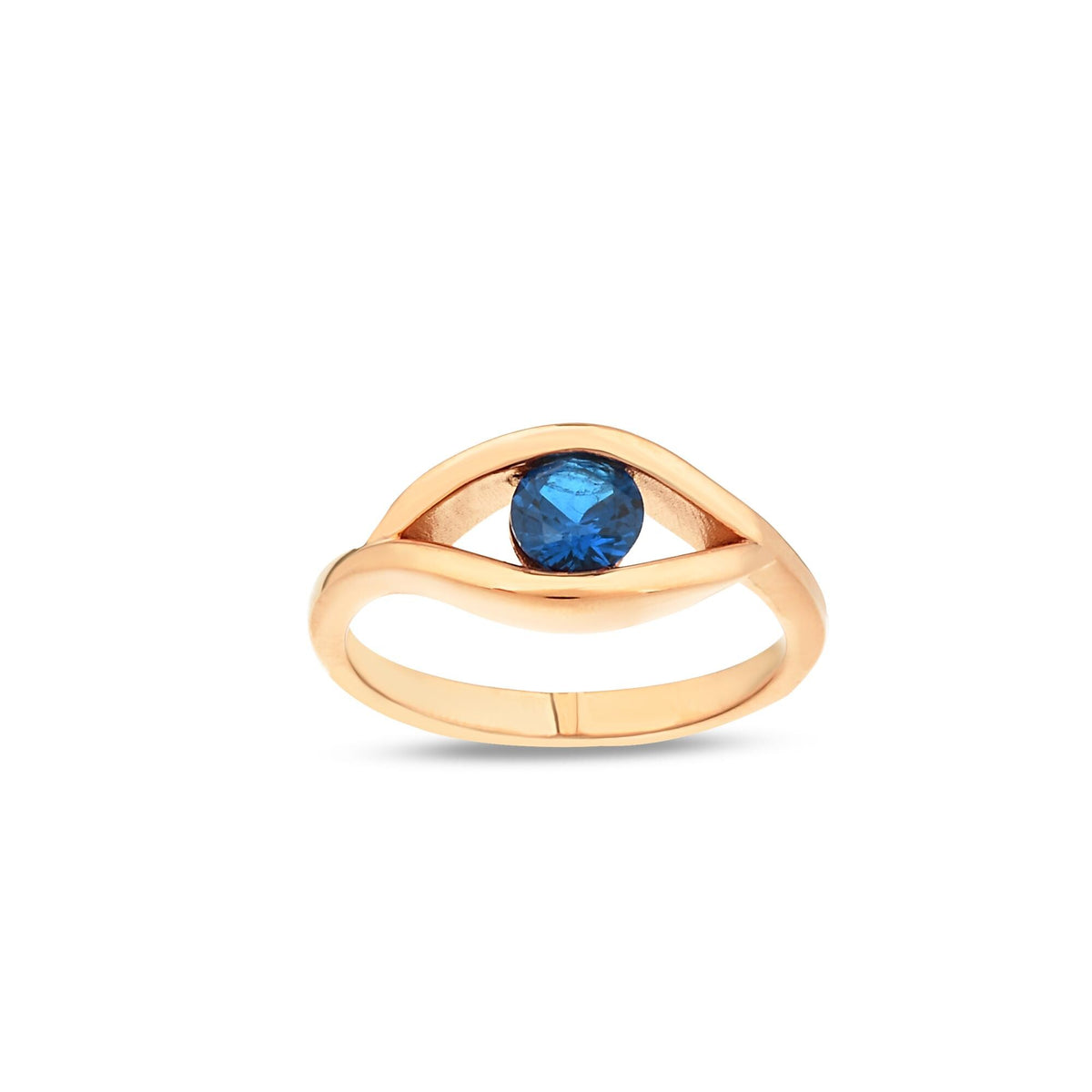 14K Gold Evil Eye Ring, Blue Sapphire Eye Ring, Sculptural Protection Ring, Modern Nazar Ring, Gift for Her