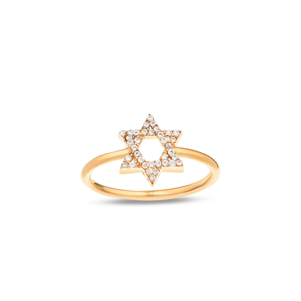14K Gold Star of David Ring, Pave Lab Diamond Jewish Star Ring, Sparkling Faith Ring, Jewish Jewelry, Gift for Her