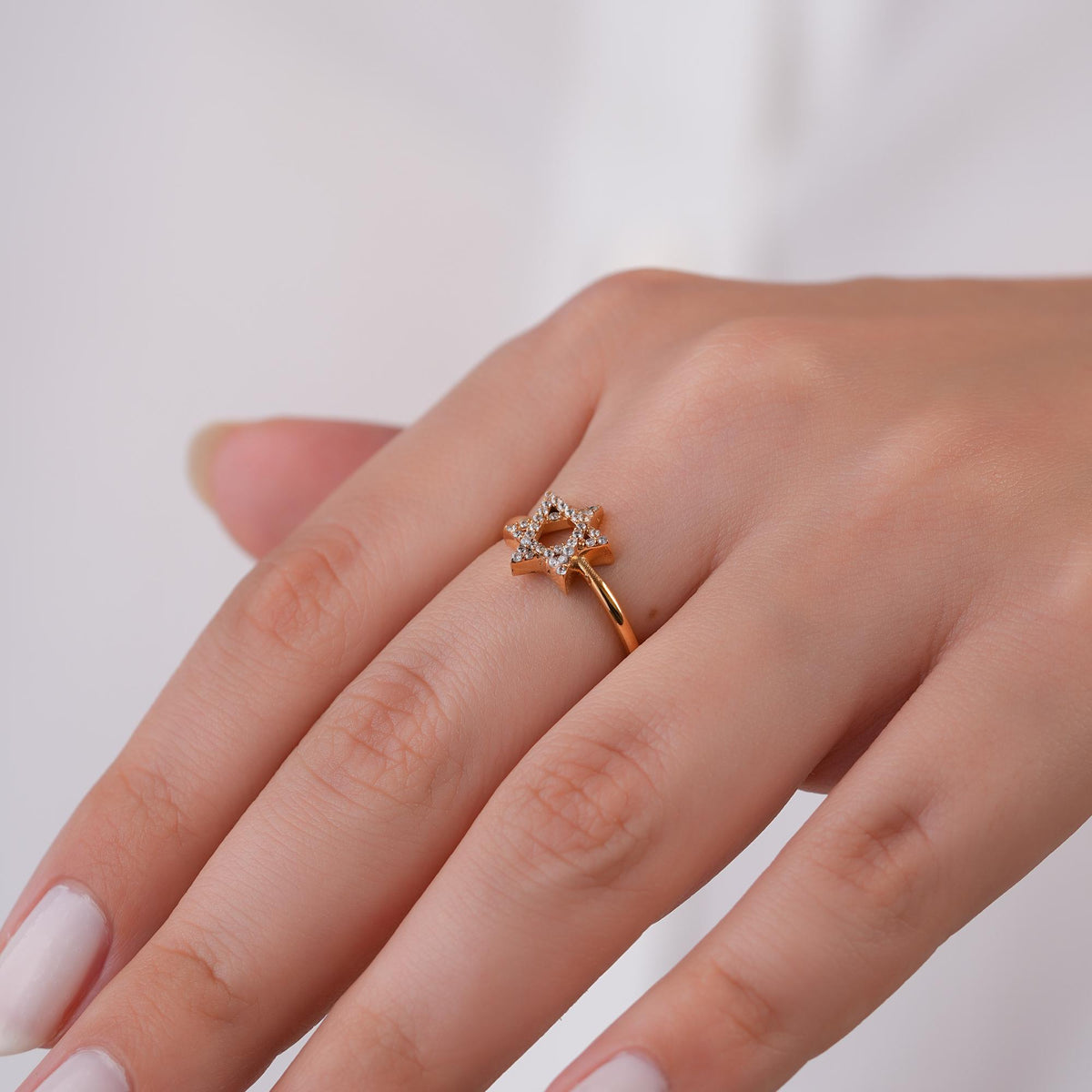 14K Gold Star of David Ring, Pave Lab Diamond Jewish Star Ring, Sparkling Faith Ring, Jewish Jewelry, Gift for Her