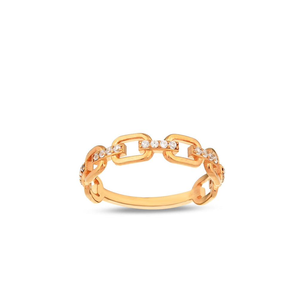 14K Gold Pave Chain Link Ring, Lab Diamond Paperclip Ring, Sparkling Link Stacking Ring, Modern Statement Ring, Gift for Her