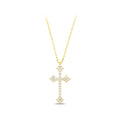 14K Gold Budded Cross Necklace, Ornate Lab Diamond Cross Pendant, Gothic Vintage Style Faith Jewelry
