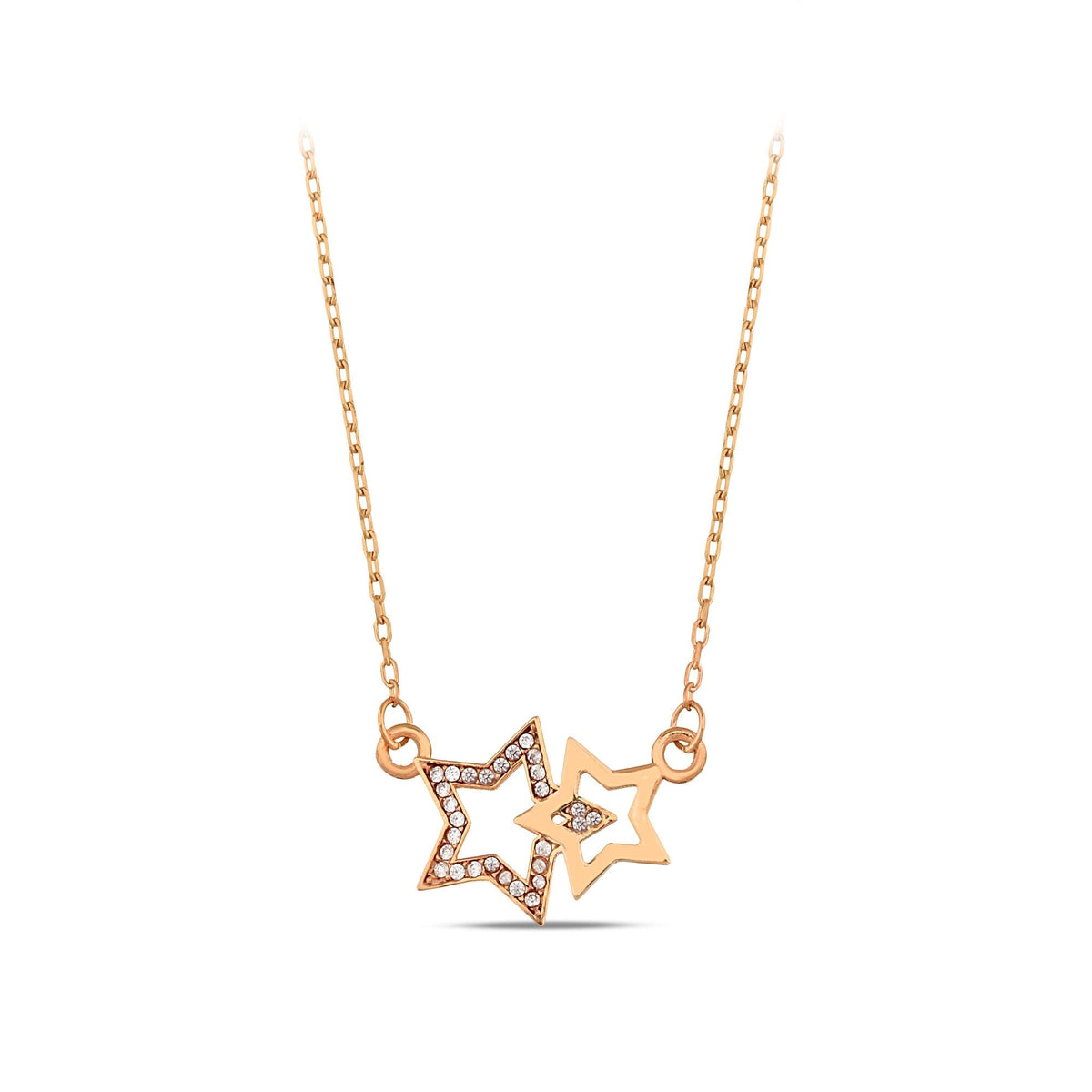14K Gold Double Star Necklace, Lab Diamond Star Cluster Pendant, Celestial Charm, Gift for Her