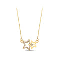 14K Gold Double Star Necklace, Lab Diamond Star Cluster Pendant, Celestial Charm, Gift for Her