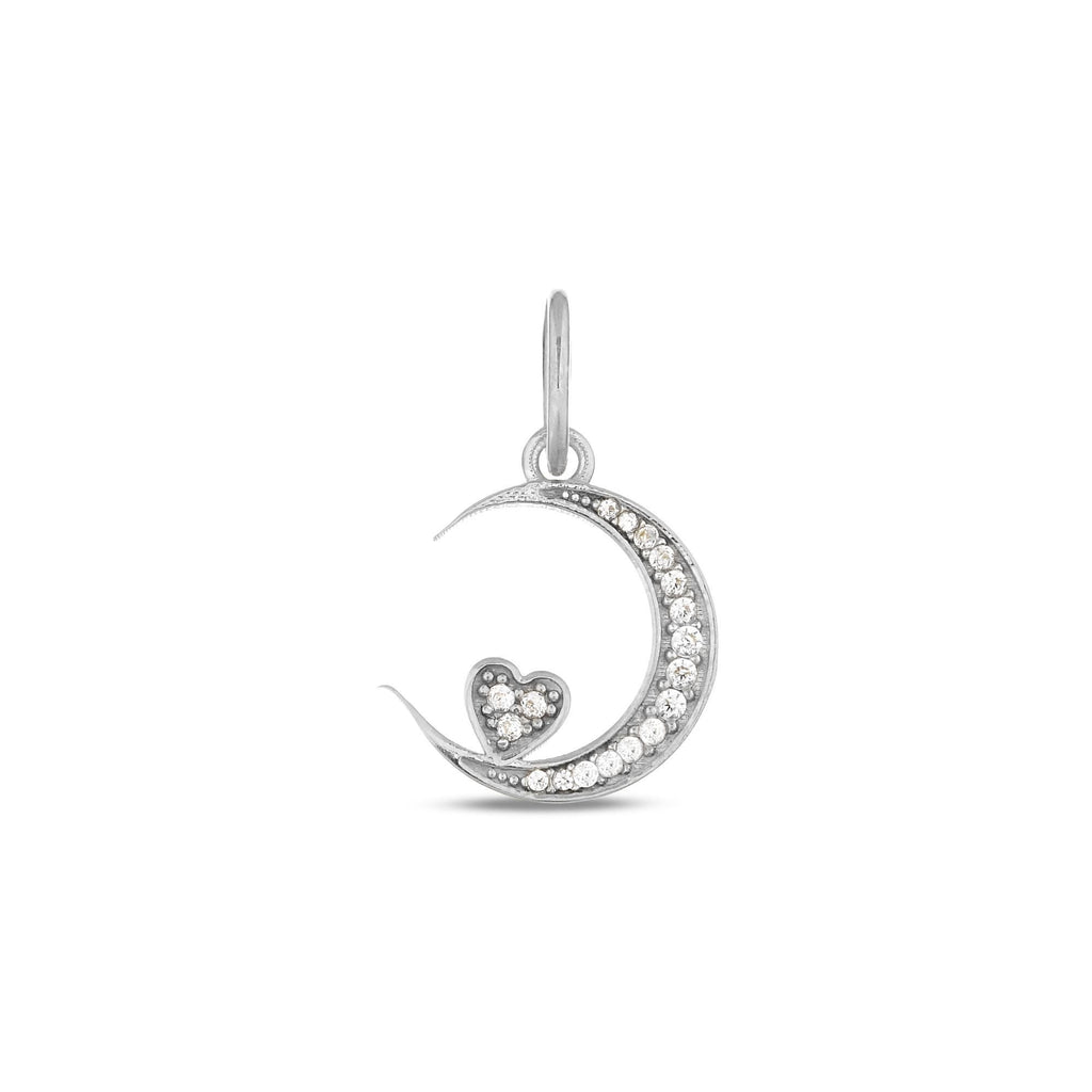 14K Gold Crescent Moon Heart Charm, Pave Lab Diamond Moon Pendant, Celestial Love Charm, Romantic Sky Jewelry, Gift for Her
