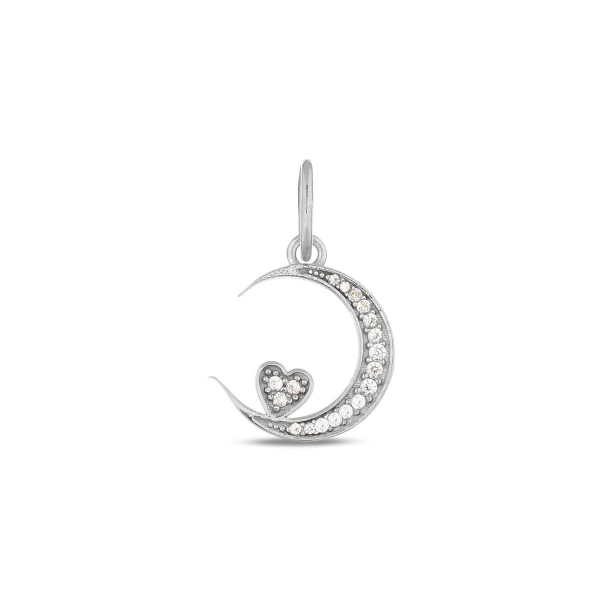 14K Gold Crescent Moon Heart Charm, Pave Lab Diamond Moon Pendant, Celestial Love Charm, Romantic Sky Jewelry, Gift for Her