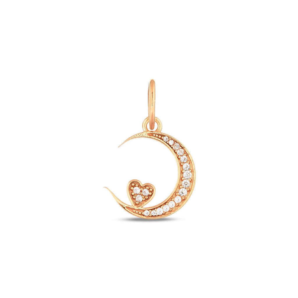 14K Gold Crescent Moon Heart Charm, Pave Lab Diamond Moon Pendant, Celestial Love Charm, Romantic Sky Jewelry, Gift for Her