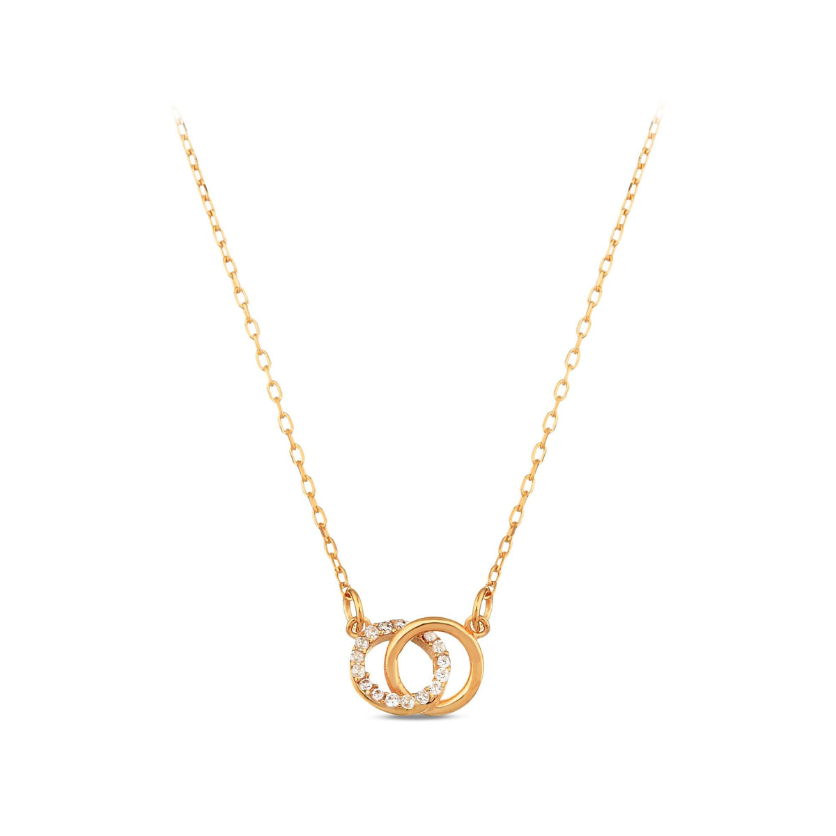 14K Gold Interlocking Circle Necklace, Lab Diamond Double Ring Pendant, Linked Circles Charm, Gift for Her