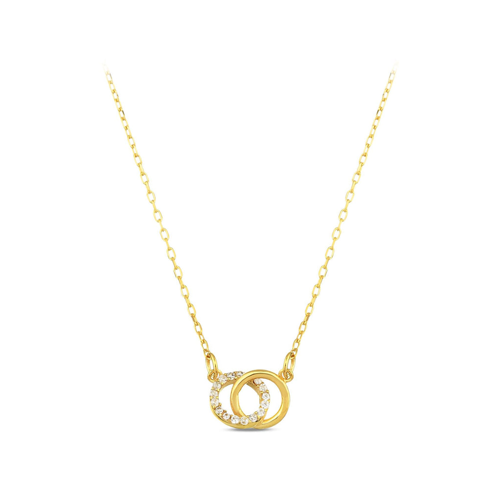 14K Gold Interlocking Circle Necklace, Lab Diamond Double Ring Pendant, Linked Circles Charm, Gift for Her