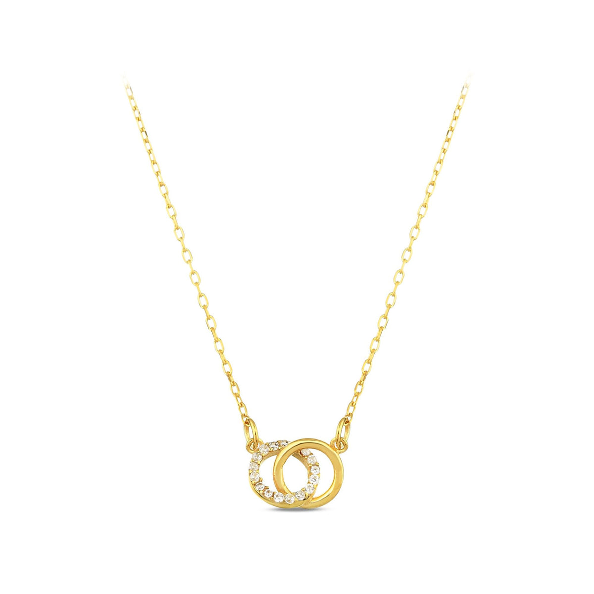 14K Gold Interlocking Circle Necklace, Lab Diamond Double Ring Pendant, Linked Circles Charm, Gift for Her