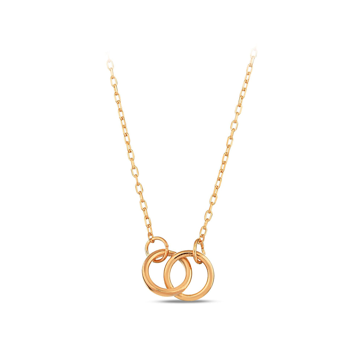 14K Solid Gold Interlocking Circle Necklace, Double Ring Pendant, Minimalist Linked Circles, Gift for Her