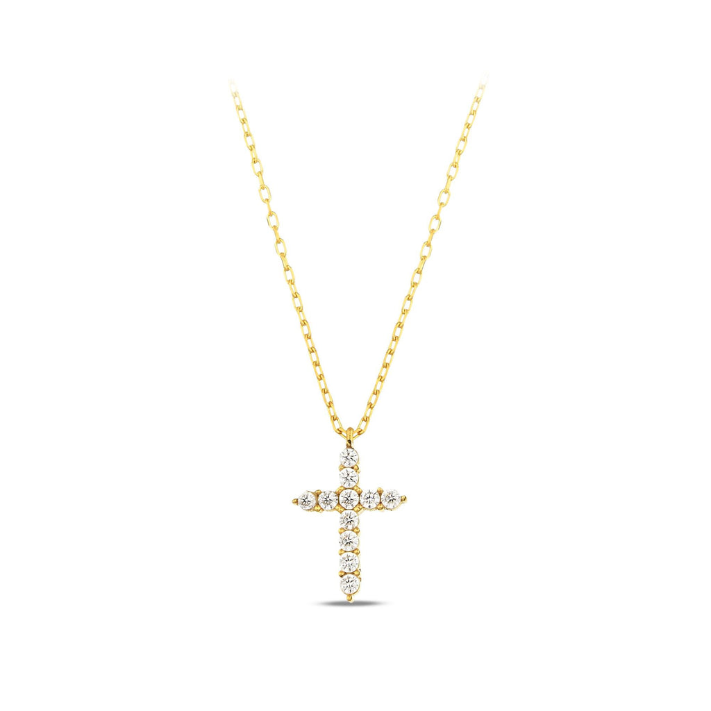 14K Gold Lab Diamond Cross Necklace, Pave Cross Pendant, Confirmation Baptism Gift, Christian Jewelry for Her