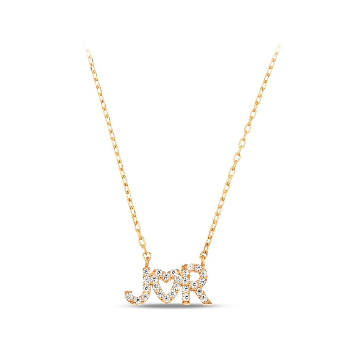 14K Gold Custom Initial Necklace, Lab Diamond Letter Heart Pendant, Personalized Couple Necklace, Gift for Her