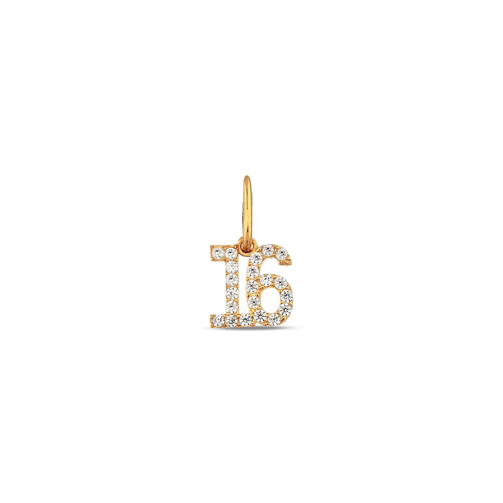 14K Gold Two Digit Number Charm, Pave Lab Diamond Age Pendant, Custom Milestone Number Charm, Sparkling Birthday Jewelry