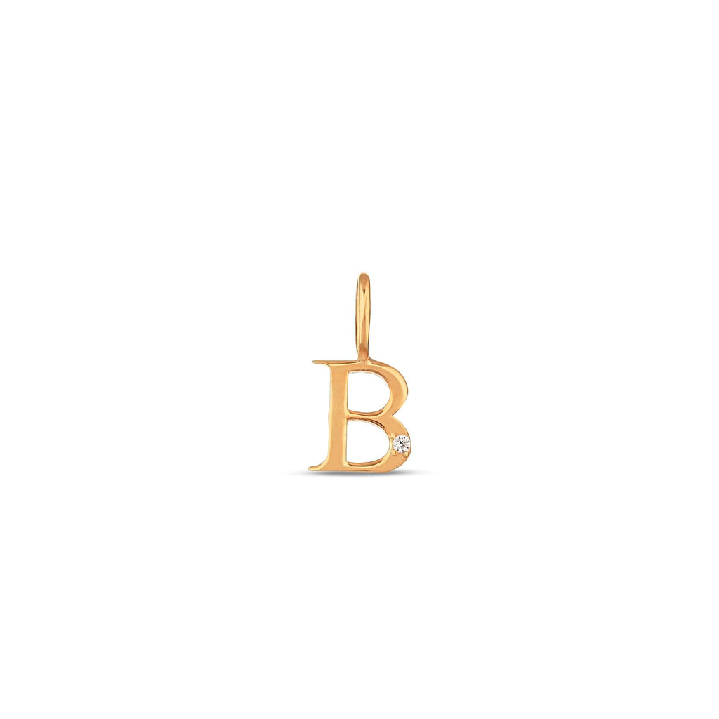 14K Gold Letter Charm with Single Lab Diamond Accent, Solid Initial Pendant, Personalized Alphabet Charm A-Z, Dainty Letter Jewelry