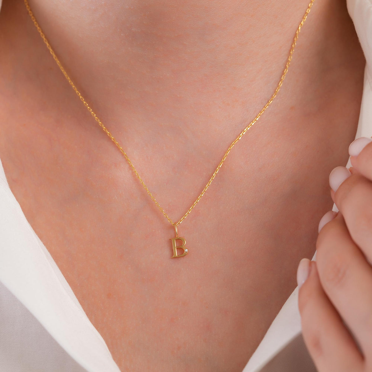 14K Gold Letter Charm with Single Lab Diamond Accent, Solid Initial Pendant, Personalized Alphabet Charm A-Z, Dainty Letter Jewelry