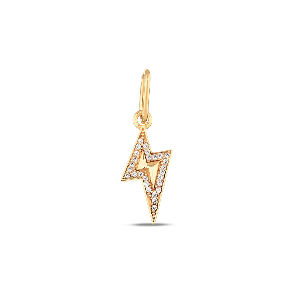 14K Gold Lightning Bolt Charm, Pave Lab Diamond Bolt Pendant, Trendy Statement Charm, Bold Symbolic Jewelry, Gift for Her