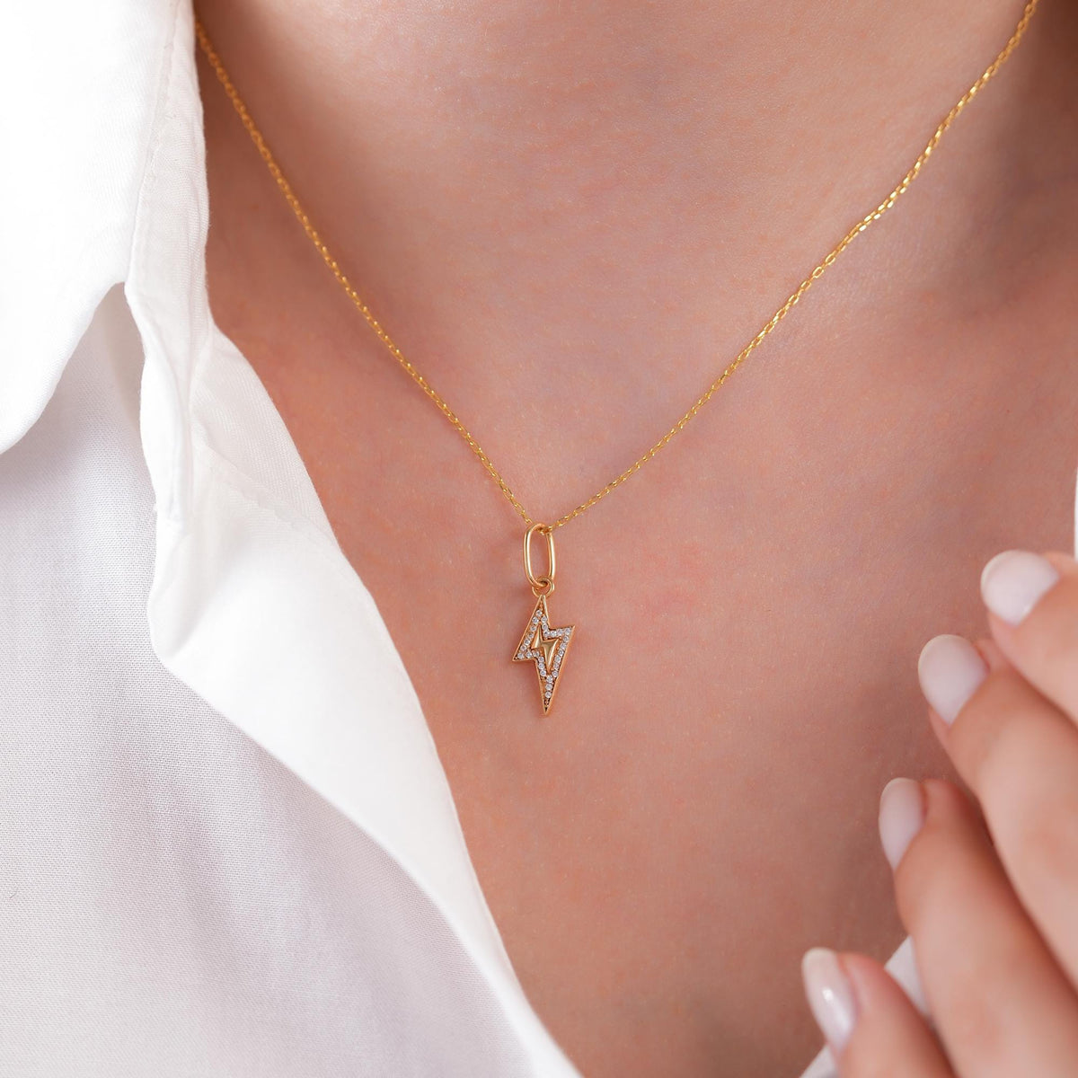 14K Gold Lightning Bolt Charm, Pave Lab Diamond Bolt Pendant, Trendy Statement Charm, Bold Symbolic Jewelry, Gift for Her
