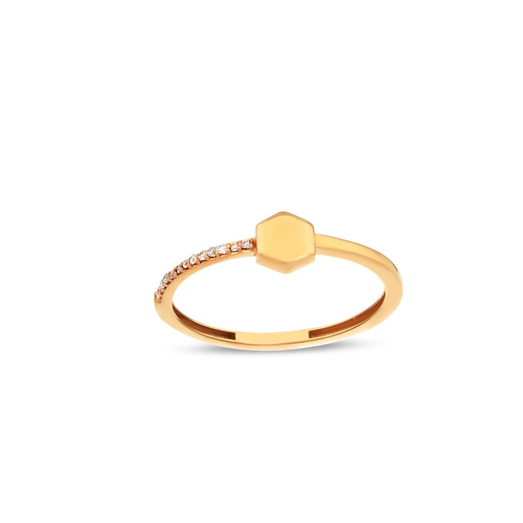 14K Gold Hexagon Ring, Geometric Pave Lab Diamond Ring, Minimalist Stacking Ring, Modern Solid Gold Ring, Gift for Her