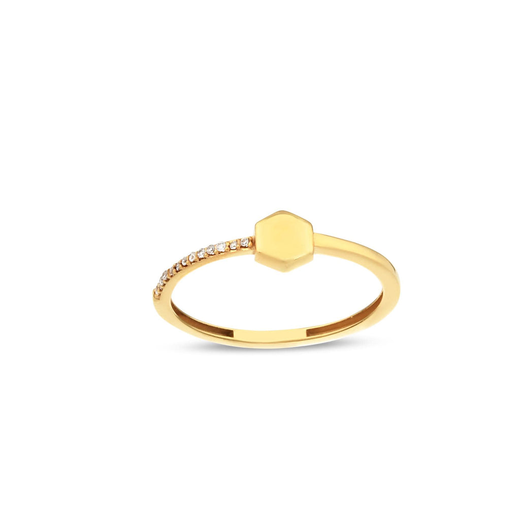 14K Gold Hexagon Ring, Geometric Pave Lab Diamond Ring, Minimalist Stacking Ring, Modern Solid Gold Ring, Gift for Her