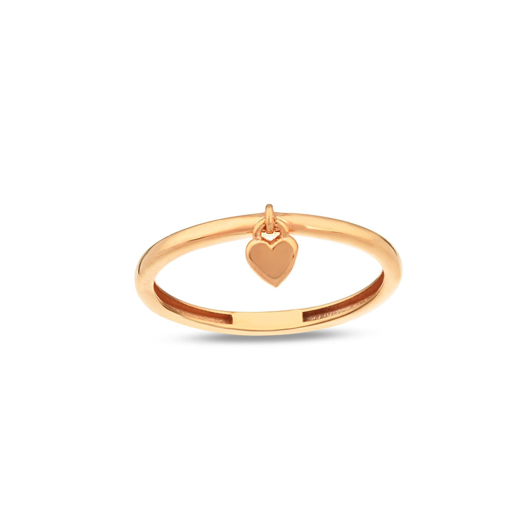 14K Gold Dangling Heart Ring, Charm Stacking Ring, Movable Heart Pendant Ring, Playful Everyday Ring, Gift for Her