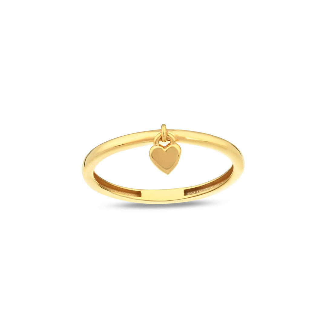 14K Gold Dangling Heart Ring, Charm Stacking Ring, Movable Heart Pendant Ring, Playful Everyday Ring, Gift for Her