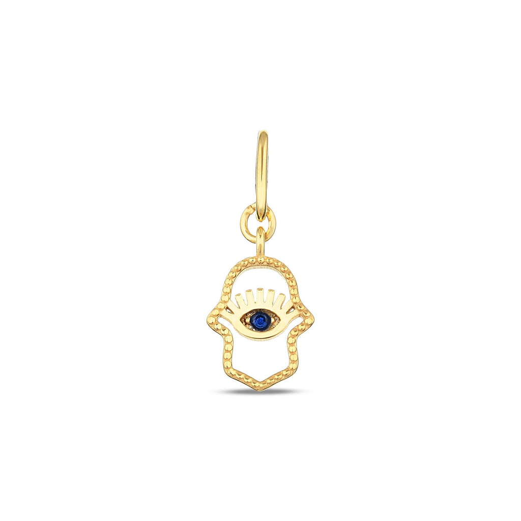 14K Gold Hamsa Evil Eye Charm, Protection Symbol Pendant, Blue Eye Hand of Fatima, Spiritual Talisman Charm, Gift for Her