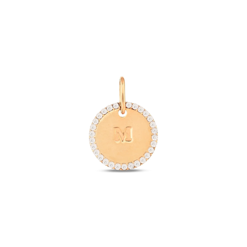 14K Gold Initial Disc Charm, Pave Lab Diamond Halo Letter Coin Pendant, Personalized Alphabet Charm A-Z, Engraved Medallion Jewelry