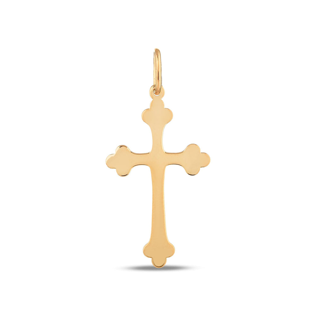 14K Solid Gold Budded Cross Charm, Trefoil Cross Pendant, Orthodox Style Faith Charm, Baptism Confirmation Gift, Gift for Her