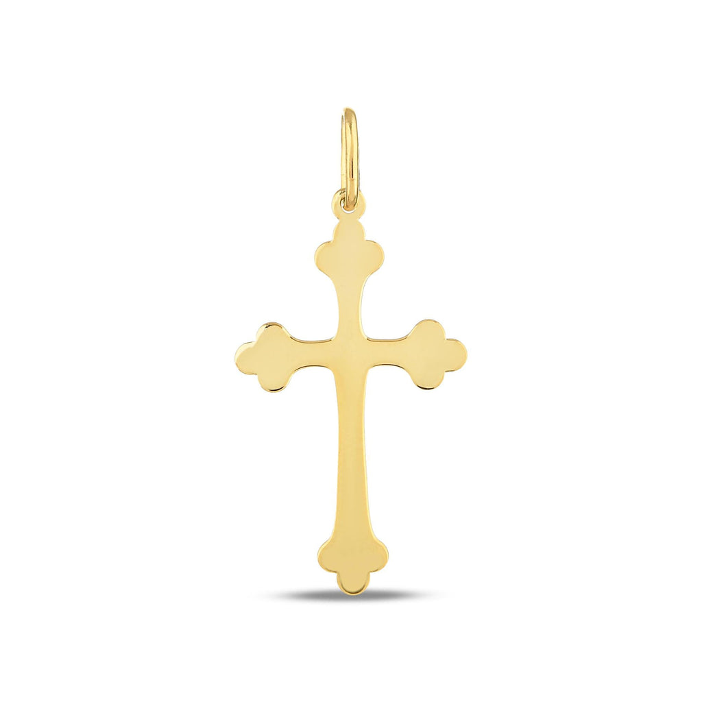 14K Solid Gold Budded Cross Charm, Trefoil Cross Pendant, Orthodox Style Faith Charm, Baptism Confirmation Gift, Gift for Her