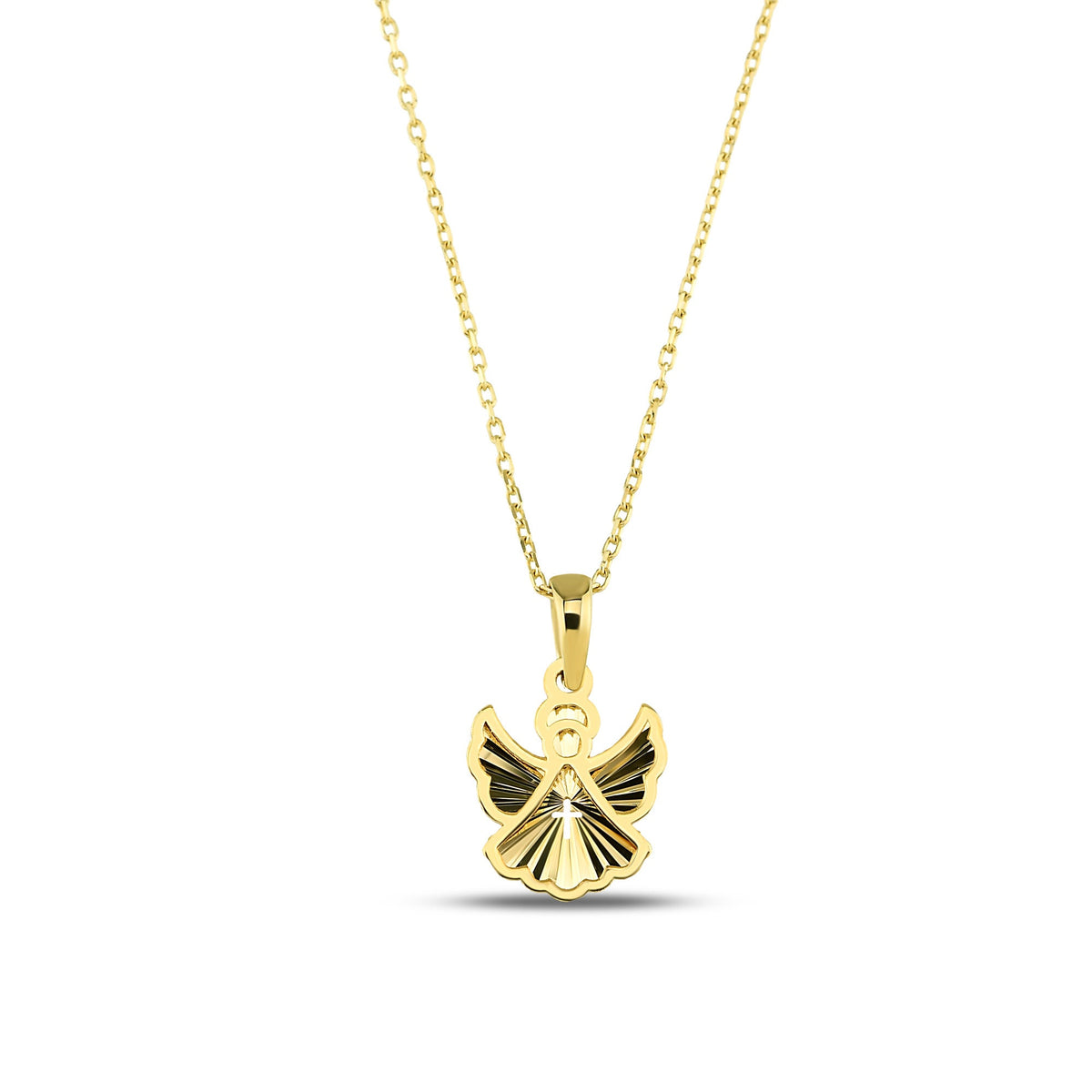 14K Gold Guardian Angel Necklace, Diamond Cut Angel Cross Pendant, Faith Charm, Baptism Confirmation Gift for Her