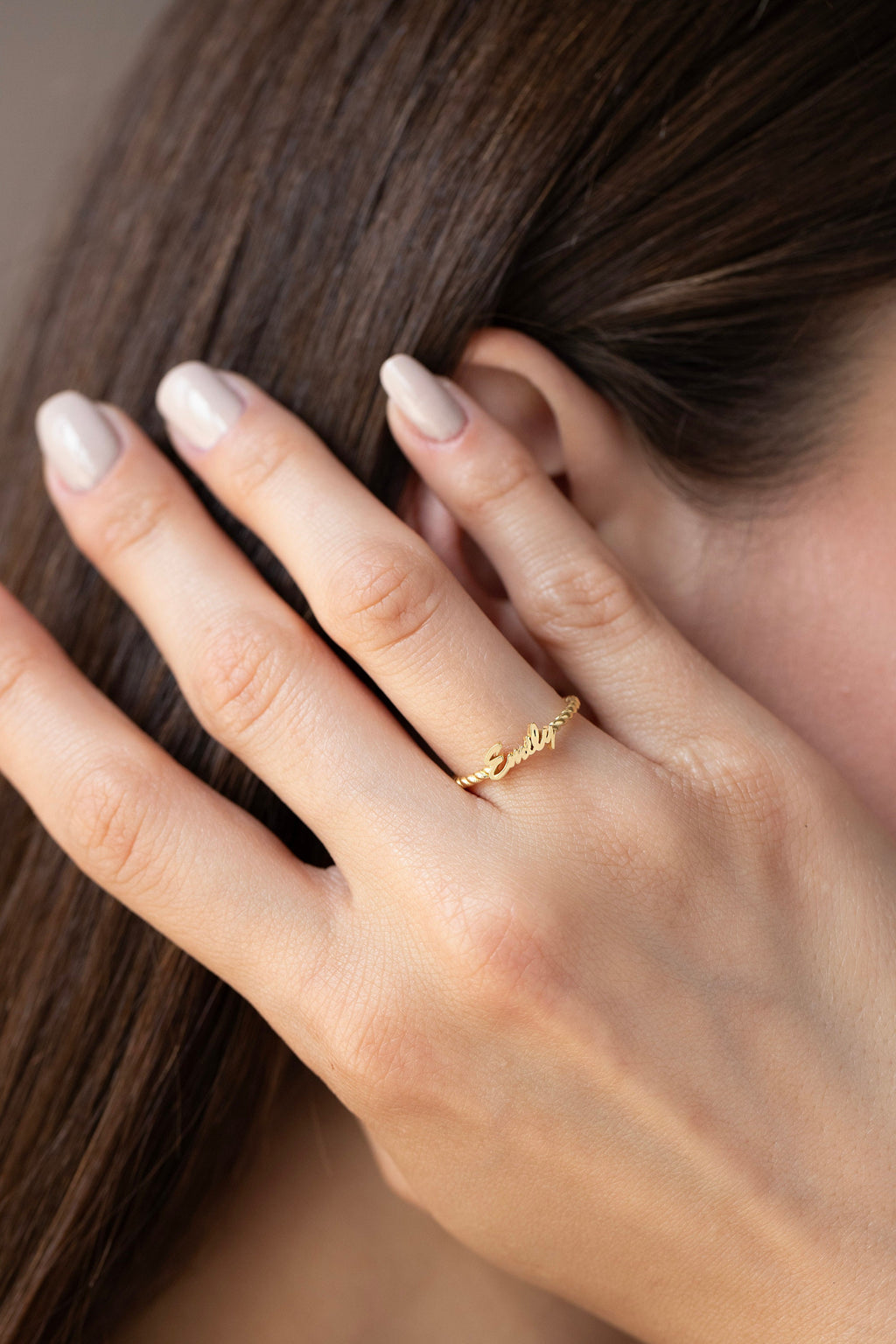 14K Gold Rope Name Ring, Twisted Band Personalized Ring, Custom Script Name Jewelry, Dainty Stacking Ring, Gift for Her