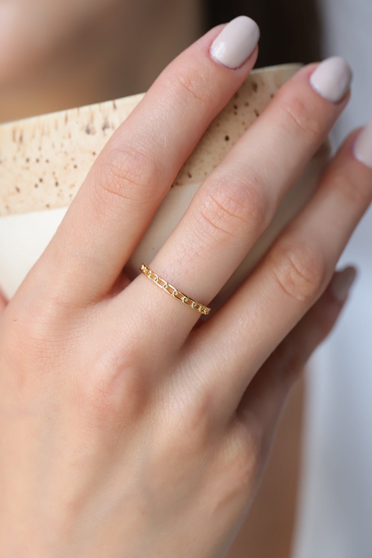 14K Gold Chain Link Ring, Paperclip Chain Stacking Ring, Minimalist Band, Everyday Gold Ring, Gift for Her