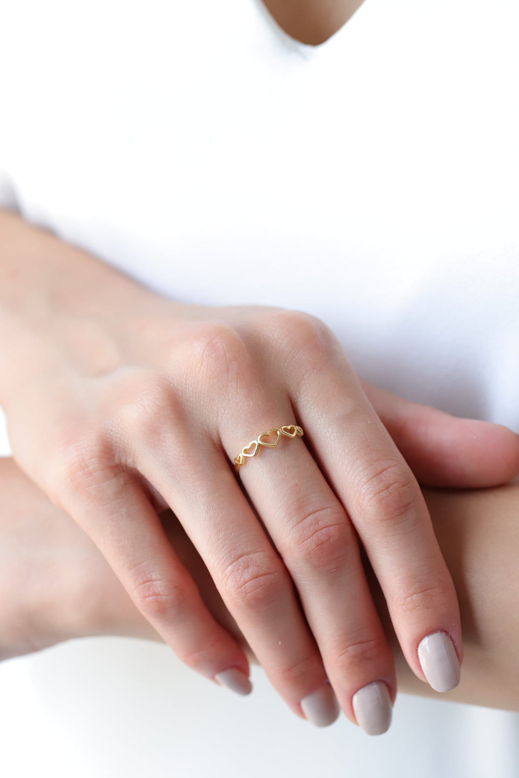 14K Gold Open Heart Ring, Heart Eternity Band, Romantic Stacking Ring, Dainty Love Ring, Gift for Her