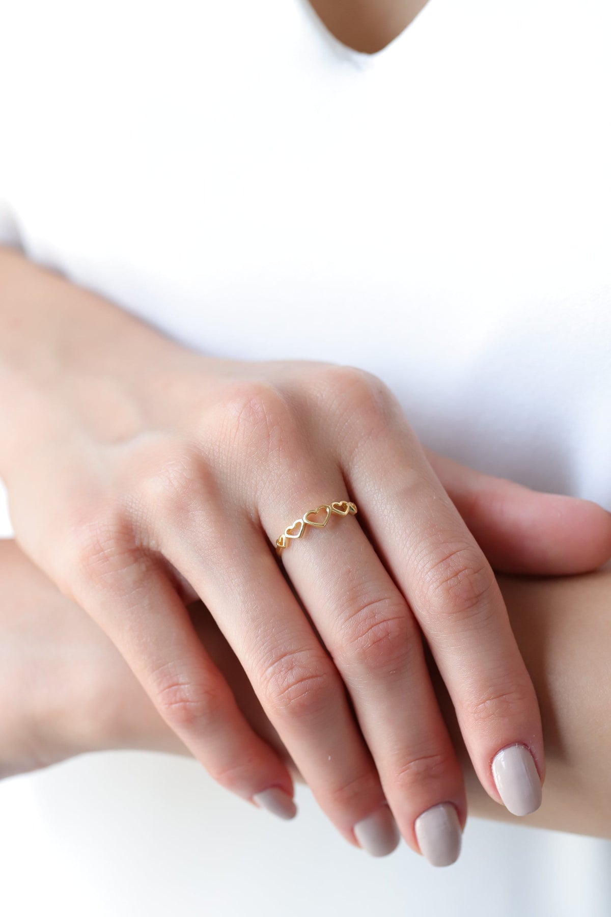 14K Gold Open Heart Ring, Heart Eternity Band, Romantic Stacking Ring, Dainty Love Ring, Gift for Her