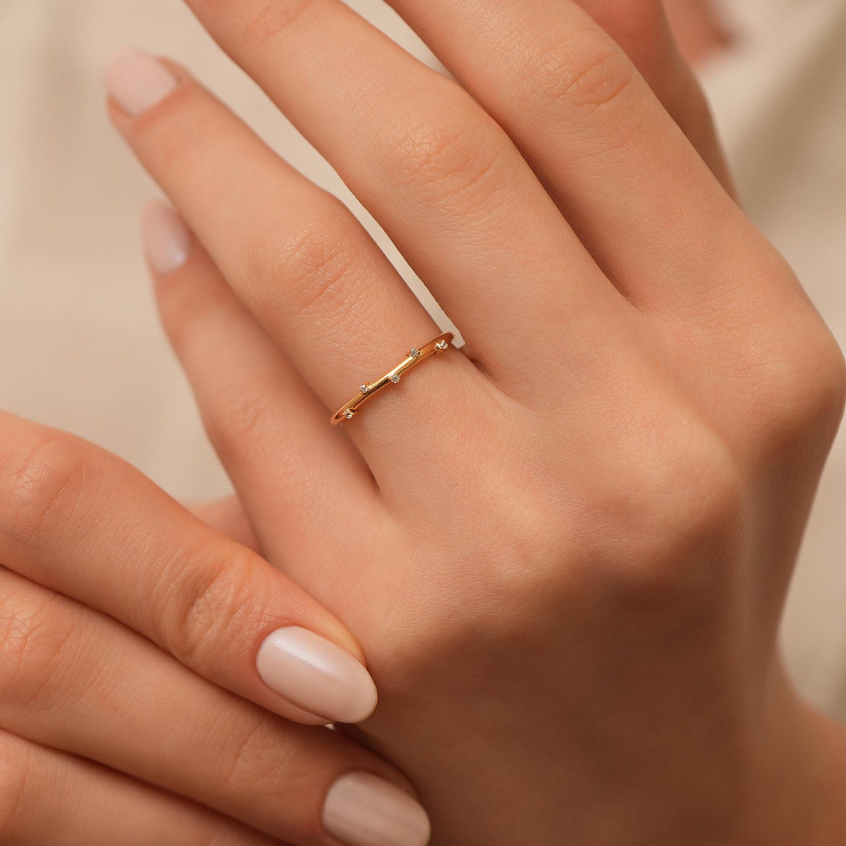 14K Gold Star Dust Ring, Scattered Lab Diamond Band, Celestial Stacking Ring, Minimalist Sparkle Ring, Gift for Her