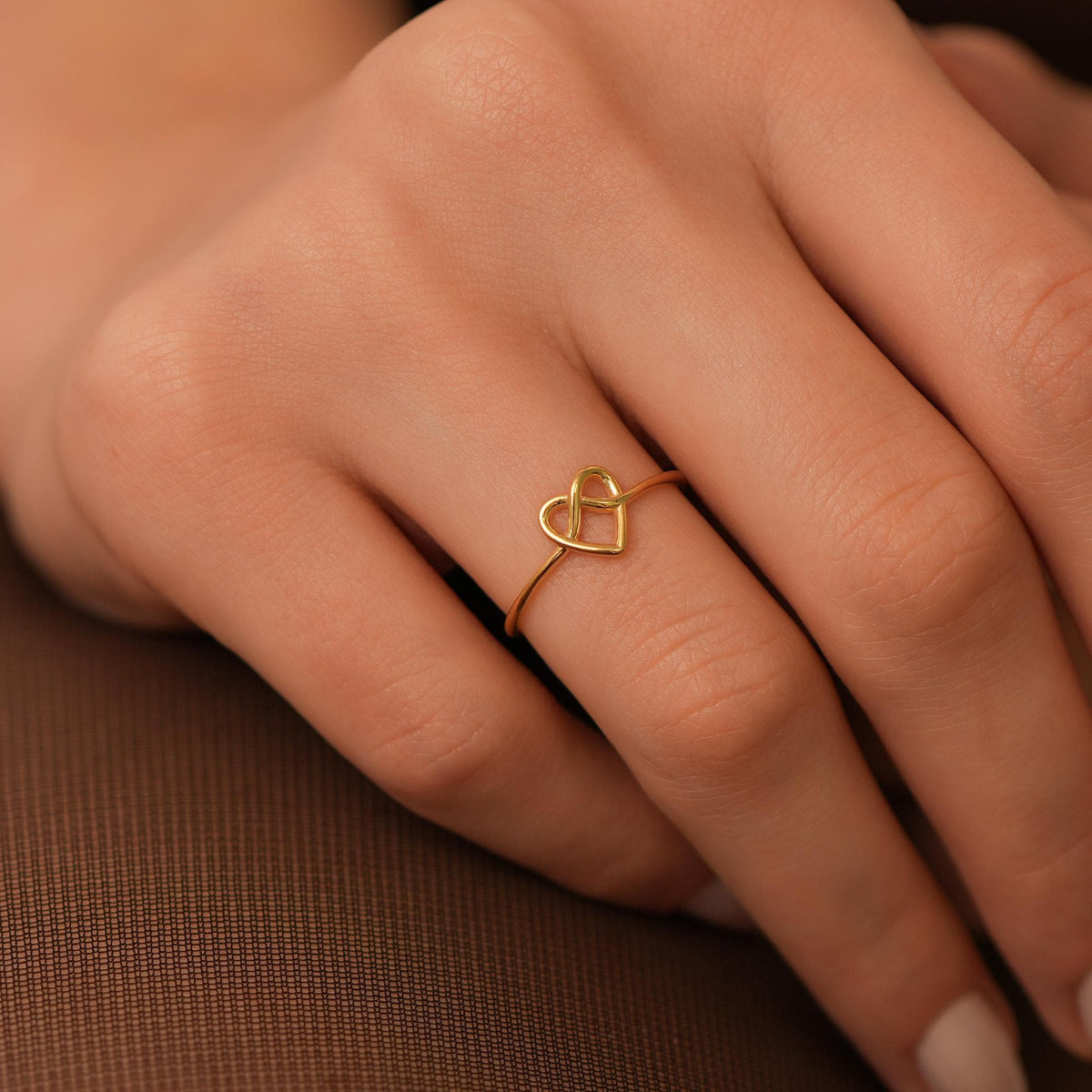 14K Gold Open Heart Ring, Knotted Heart Design, Dainty Love Ring, Minimalist Stacking Ring, Gift for Her