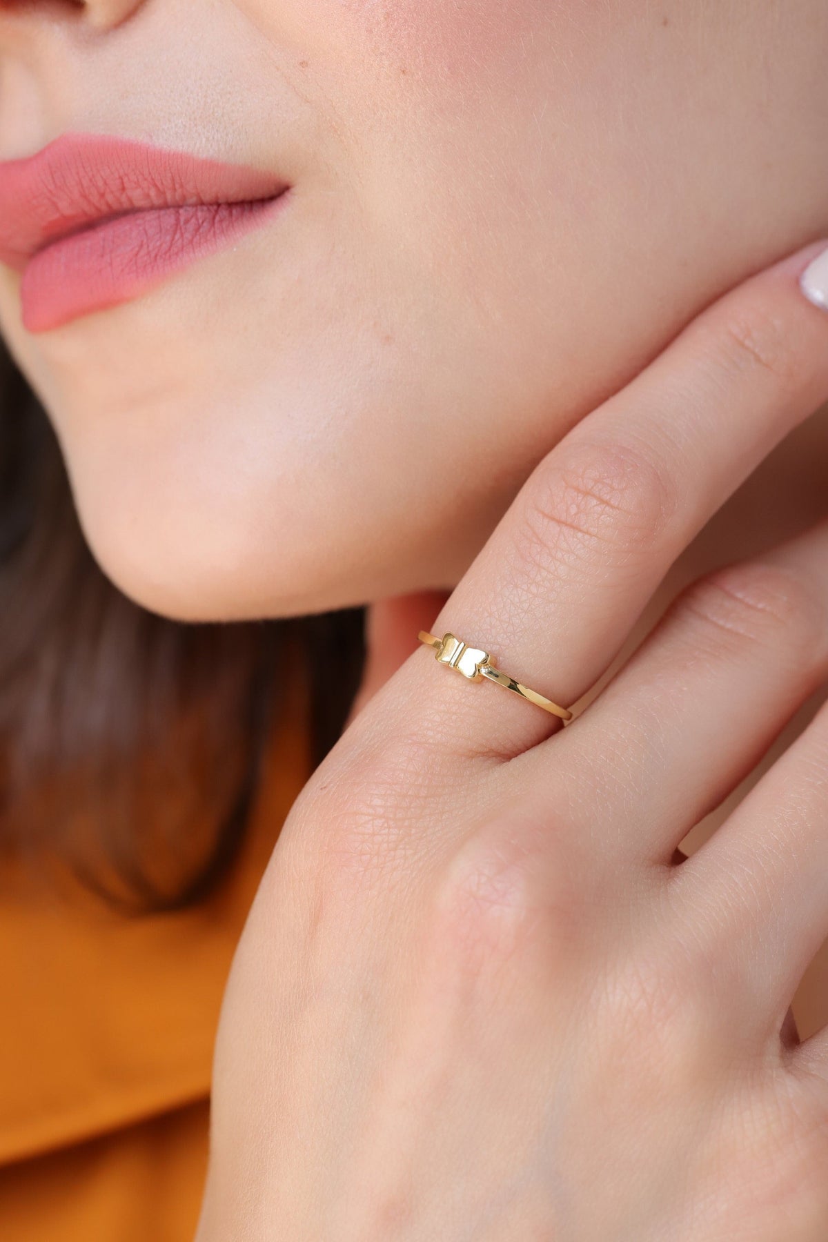 14K Gold Butterfly Ring, Minimalist Solid Band, Dainty Everyday Ring, Simple Stacking Ring, Gift for Her