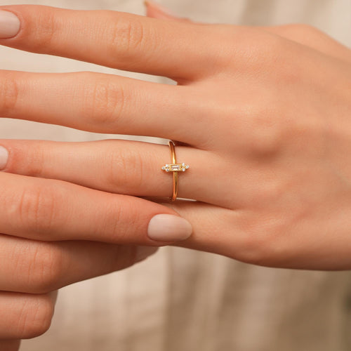 14K Gold Baguette Lab Diamond Ring, Art Deco Bar Stacking Ring, Vertical Diamond Ring, Vintage Style Ring, Gift for Her