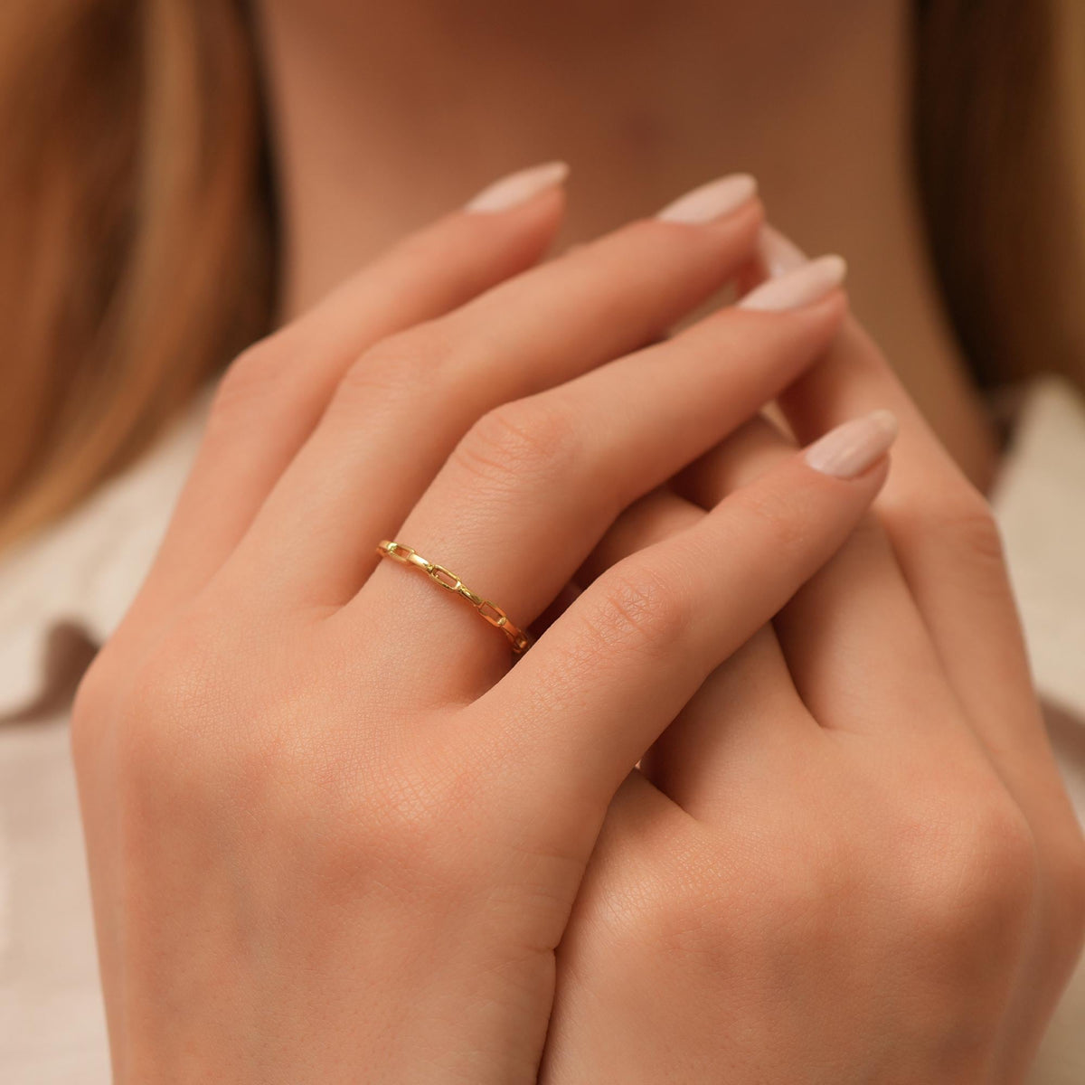 14K Gold Paperclip Chain Ring, Elongated Link Stacking Ring, Minimalist Band, Modern Everyday Ring, Gift for Her
