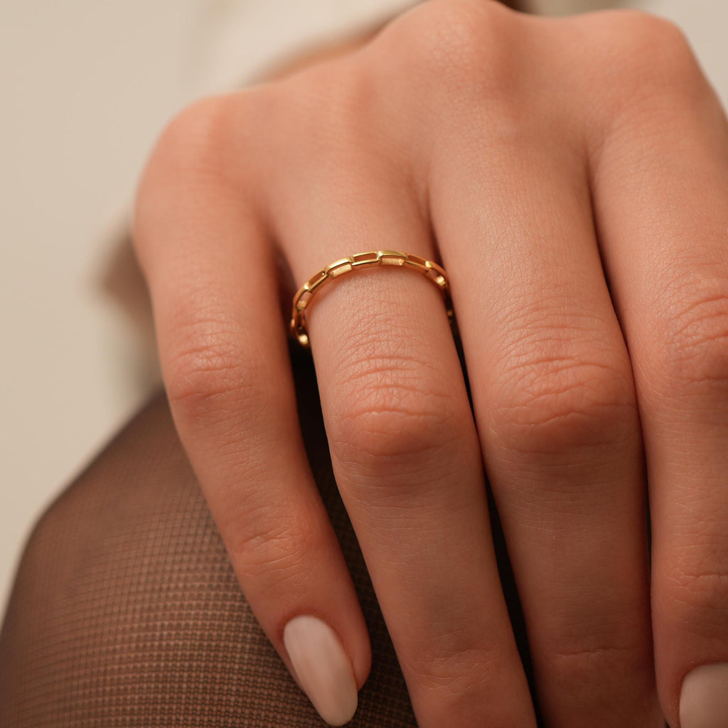 14K Gold Paperclip Chain Ring, Elongated Link Stacking Ring, Minimalist Band, Modern Everyday Ring, Gift for Her