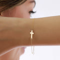 14K Gold Cross Bracelet, Classic Sideways Cross Chain Bracelet, Simple Faith Bracelet, Delicate Everyday Jewelry
