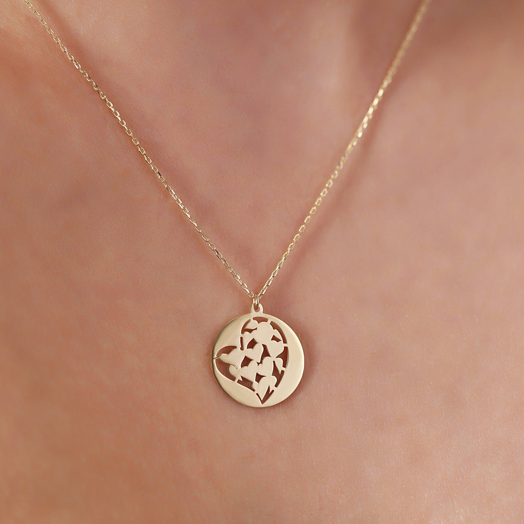 14K Gold Heart Coin Necklace, Cut Out Heart Medallion Pendant, Dainty Round Disc, Everyday Layering Necklace, Gift for Her
