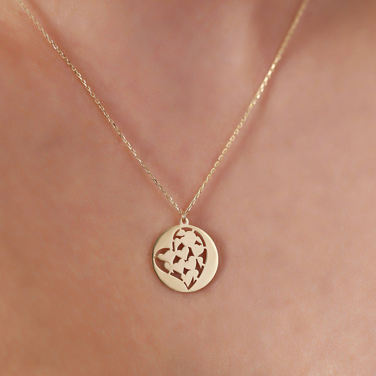 14K Gold Heart Coin Necklace, Cut Out Heart Medallion Pendant, Dainty Round Disc, Everyday Layering Necklace, Gift for Her