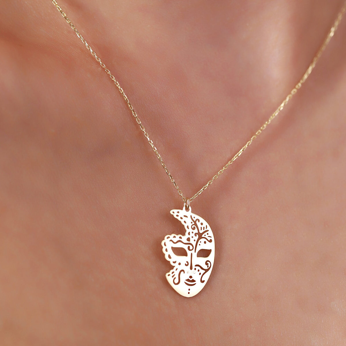 14K Gold Moon Face Necklace, Celestial Crescent Pendant, Engraved Man in the Moon Charm, Boho Necklace, Gift for Her